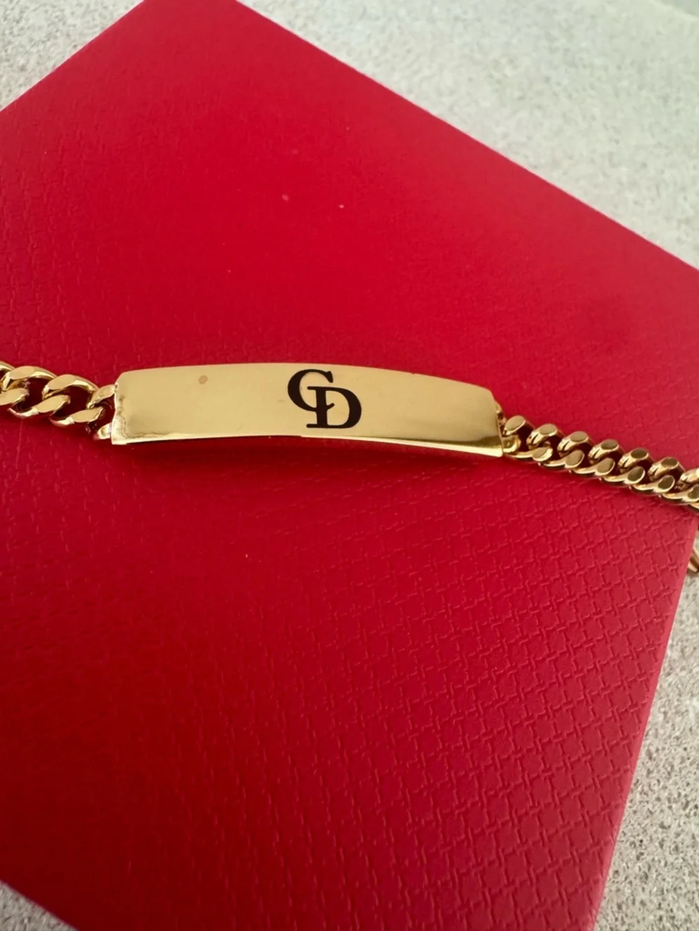 CHRISTIAN DIOR Vintage CD ID Bracelet Gold Tone 7” Germany Giftable Box - Picture 7 of 8